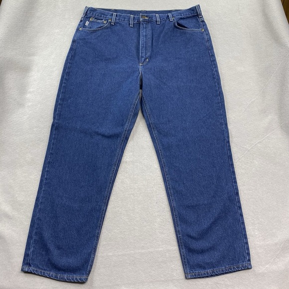 Carhartt Jeans Mens 44x32 Blue Denim Pants Relaxed Fit Straight Leg B170 DST USA - Picture 1 of 14